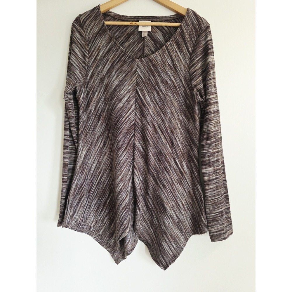 Knox Rose Women's Sweater Brown Striped V-Neck Size L Top